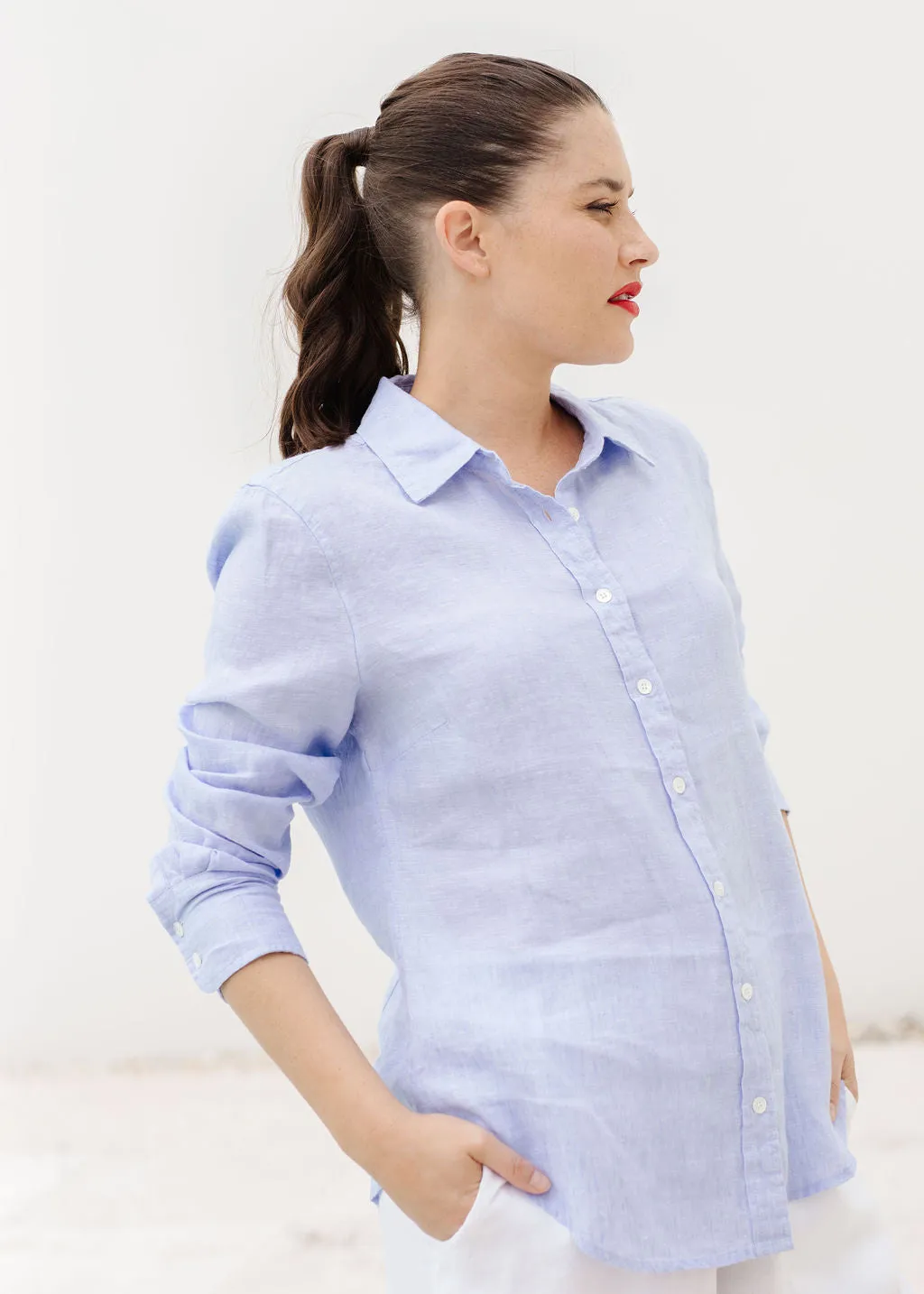 Casual Linen Shirt French Blue