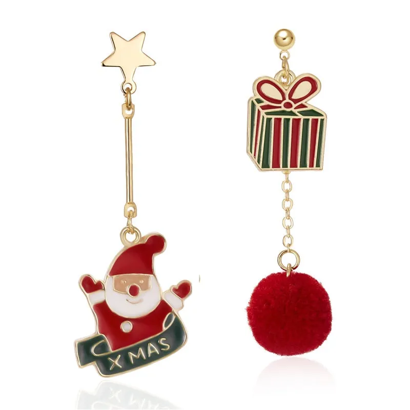 Cheerful Holiday Asymmetric Design Earrings