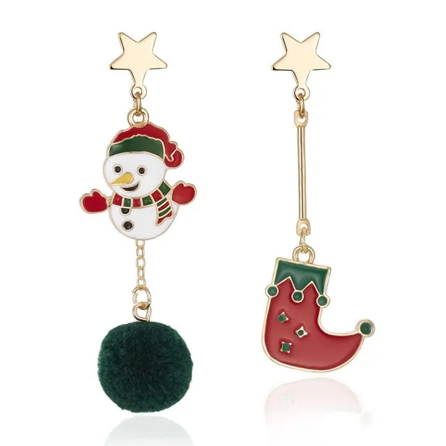 Cheerful Holiday Asymmetric Design Earrings