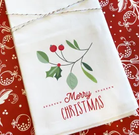 Christmas Holly Branch Tea Towel