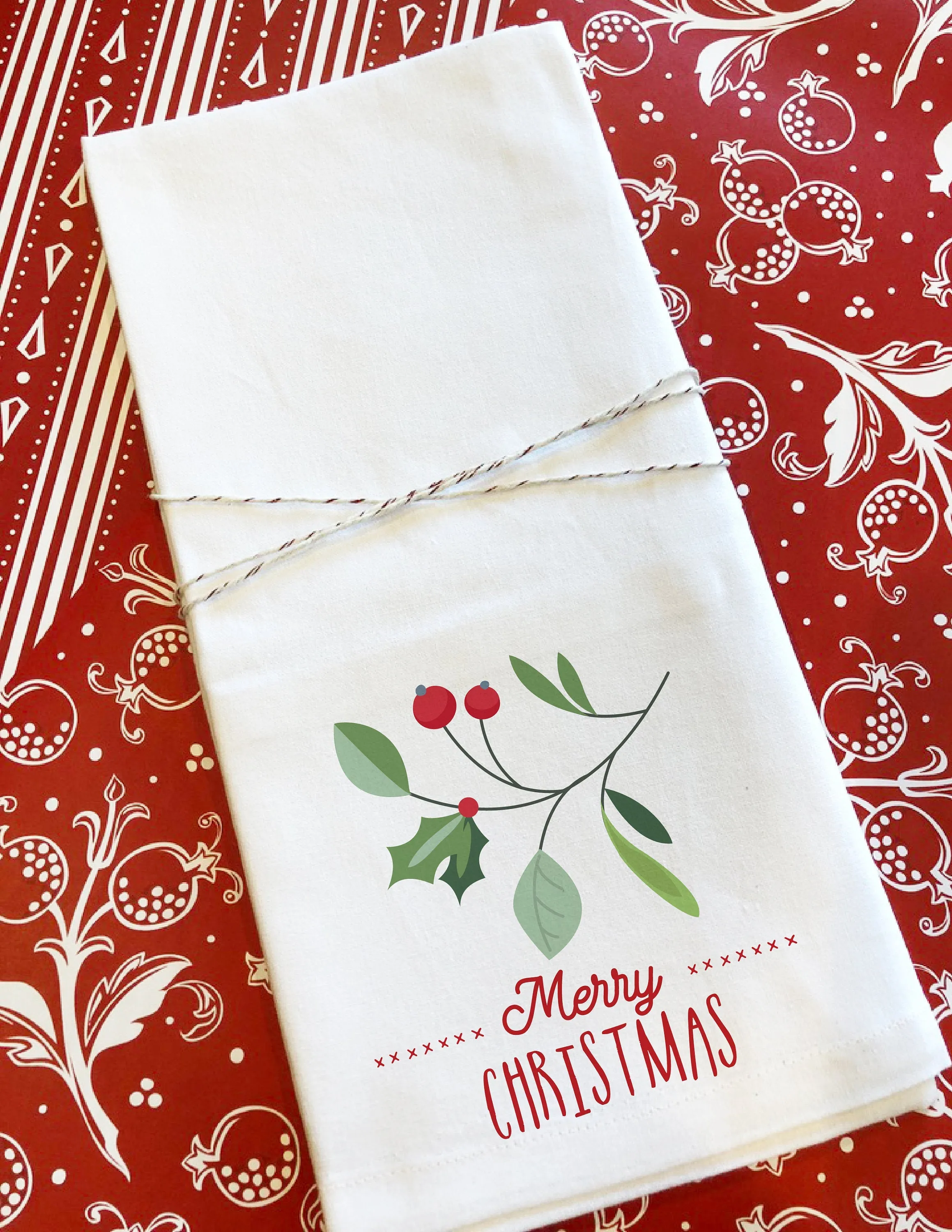 Christmas Holly Branch Tea Towel