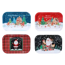 Christmas Metal Rectangular Tray Asst