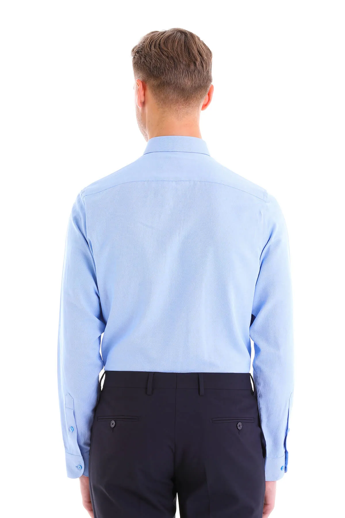Comfort Fit Button-Down Cotton Blend Blue Casual Shirt