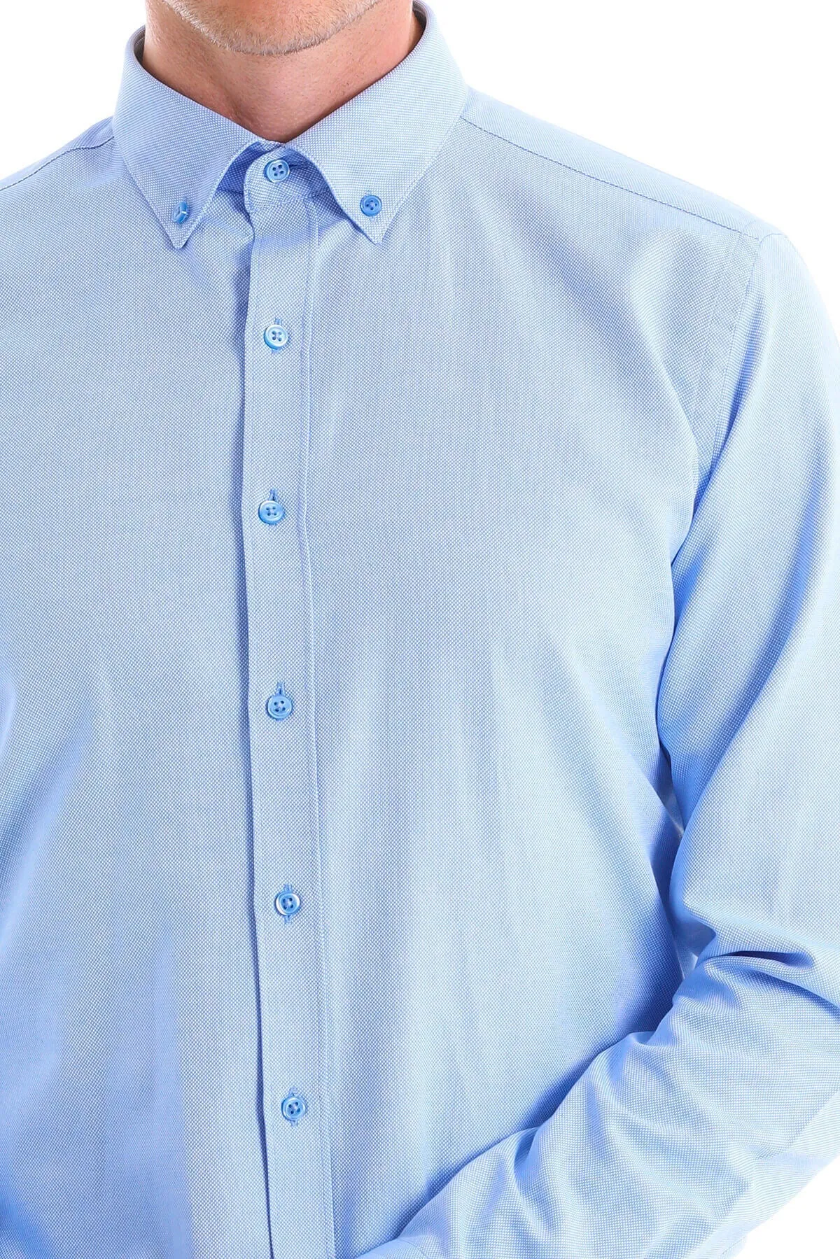 Comfort Fit Button-Down Cotton Blend Blue Casual Shirt