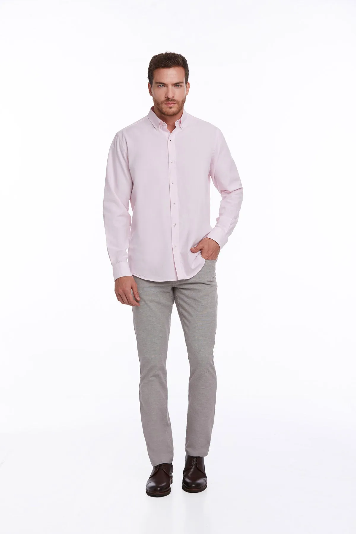 Comfort Fit Long Sleeve Cotton Pink Casual Shirt