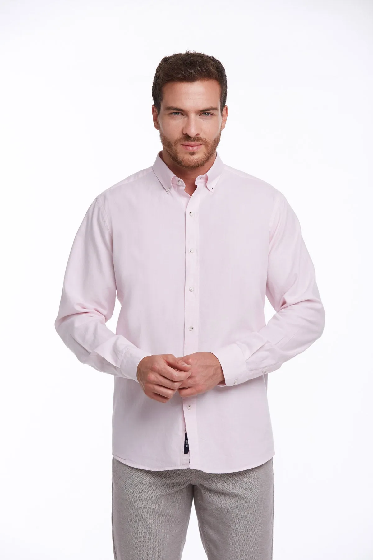 Comfort Fit Long Sleeve Cotton Pink Casual Shirt