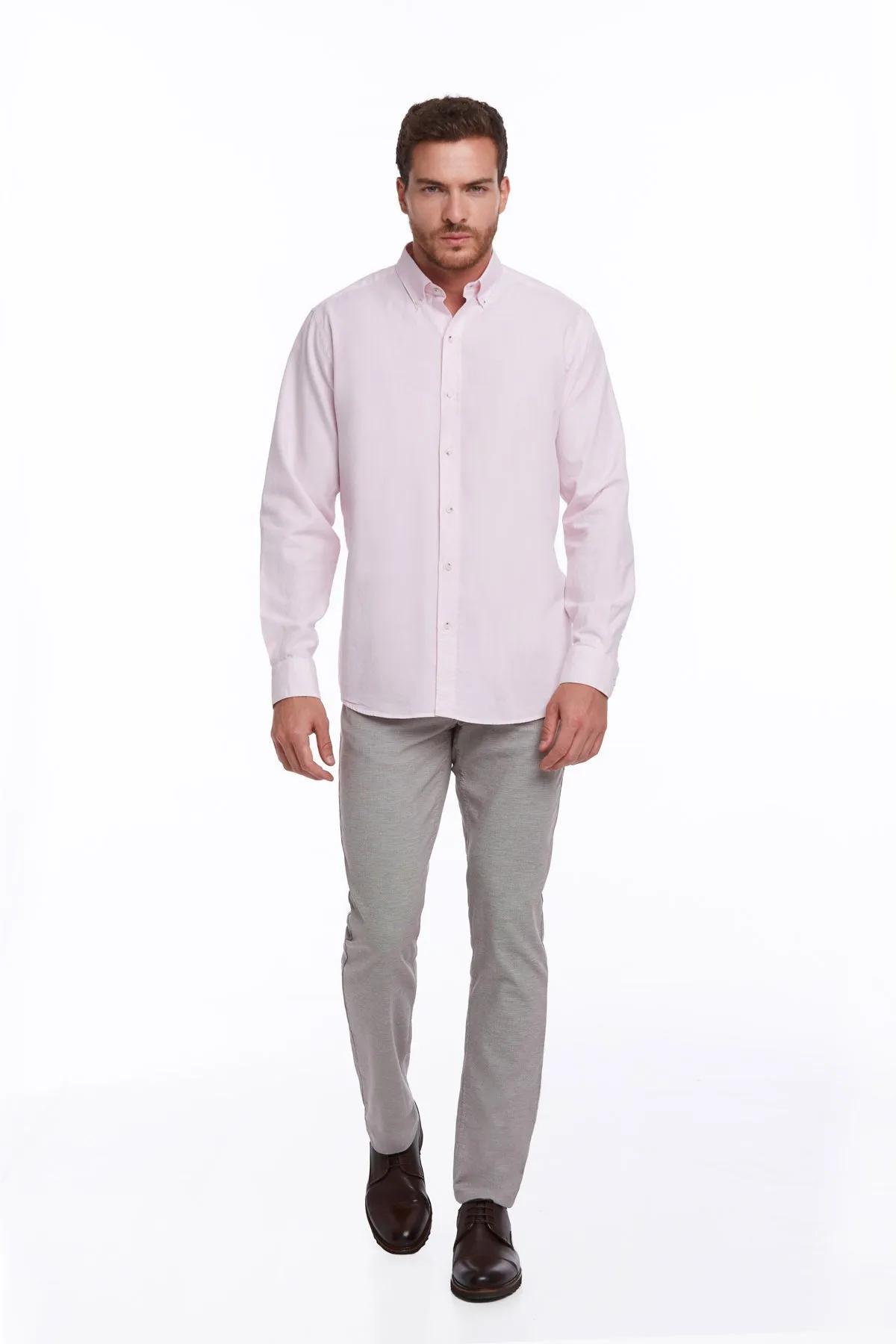 Comfort Fit Long Sleeve Cotton Pink Casual Shirt