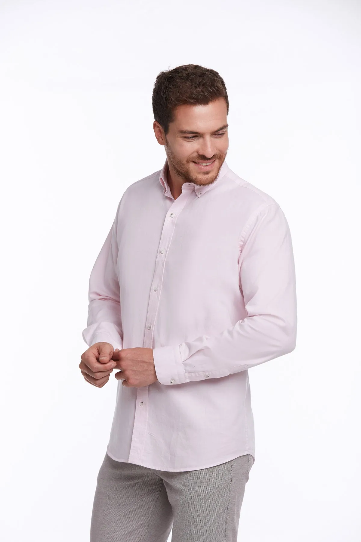 Comfort Fit Long Sleeve Cotton Pink Casual Shirt