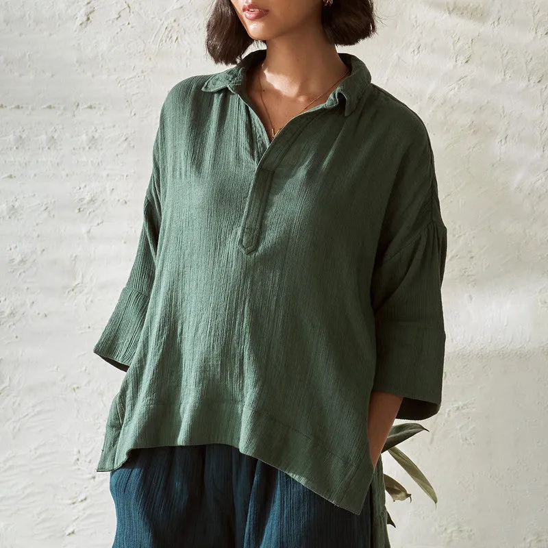 Cotton Solid Top For Women | Relaxed Fit | Green