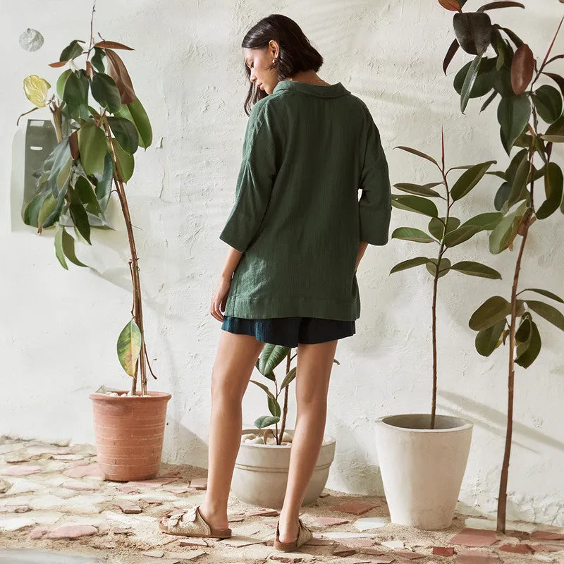 Cotton Solid Top For Women | Relaxed Fit | Green