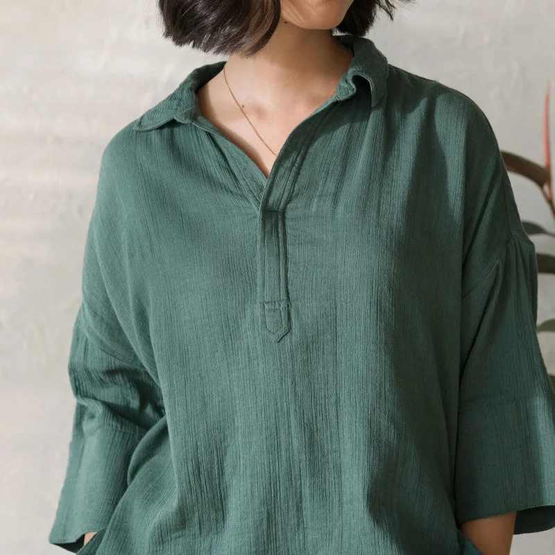 Cotton Solid Top For Women | Relaxed Fit | Green