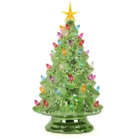 cozy Pearl Olive Ceramic Christmas Tree - 15.5' Large, Multicolor Lights Pearl Olive M