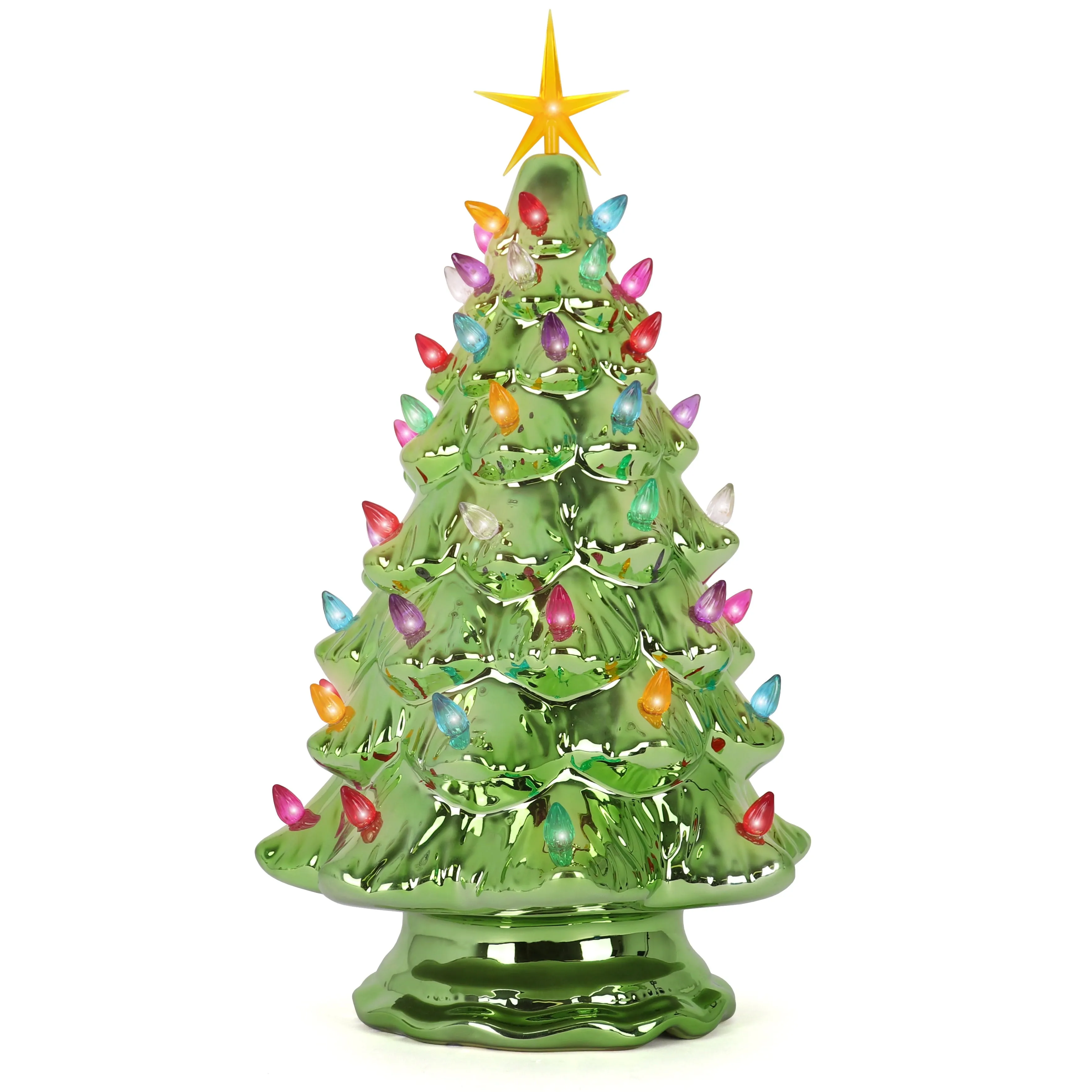 cozy Pearl Olive Ceramic Christmas Tree - 15.5' Large, Multicolor Lights Pearl Olive M