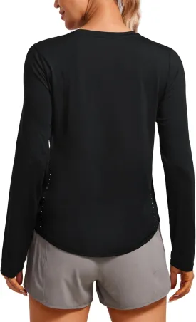 CRZ YOGA Lightweight Long Sleeve Workout Shirts for Women Gym Running Fall Tshirts High Neck Athletic Training Tops