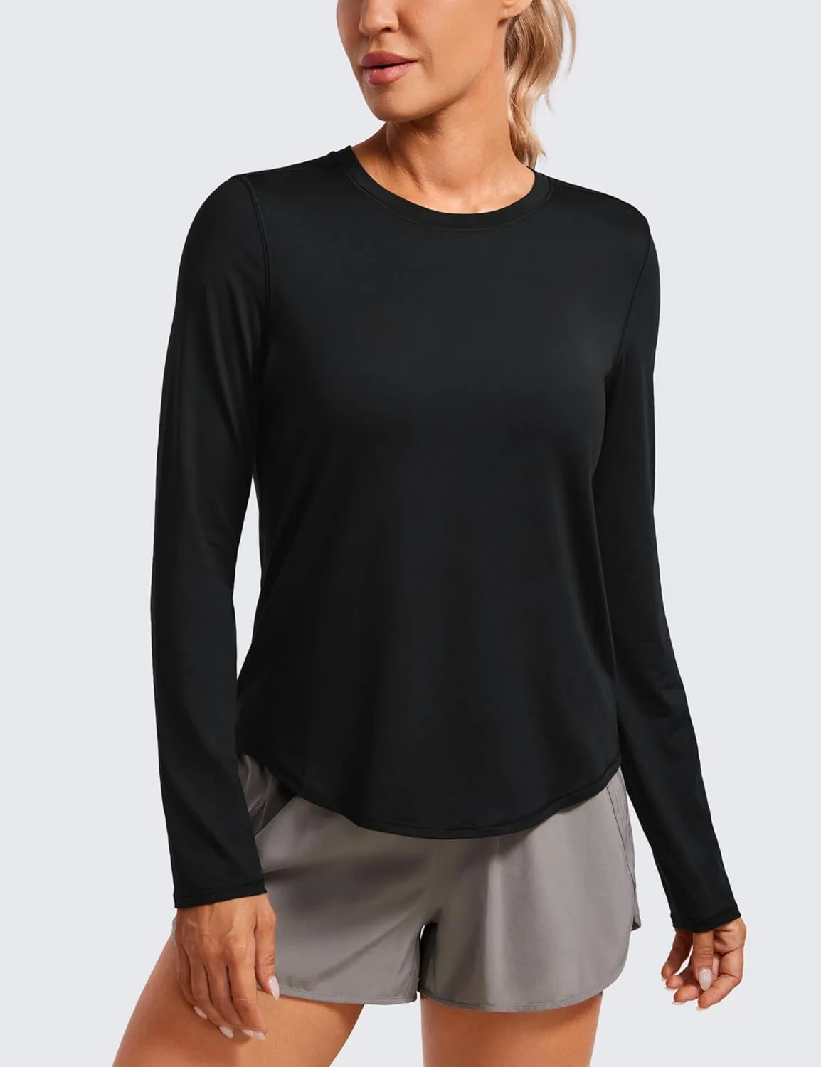 CRZ YOGA Lightweight Long Sleeve Workout Shirts for Women Gym Running Fall Tshirts High Neck Athletic Training Tops