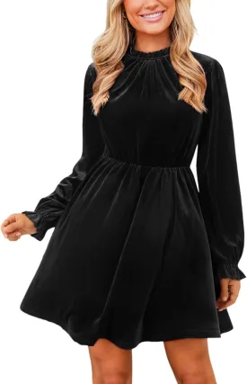 CUPSHE Women's Velvet Dress High Neck Long Sleeve Fall Mini Party Ruffled Wedding Guest Dress
