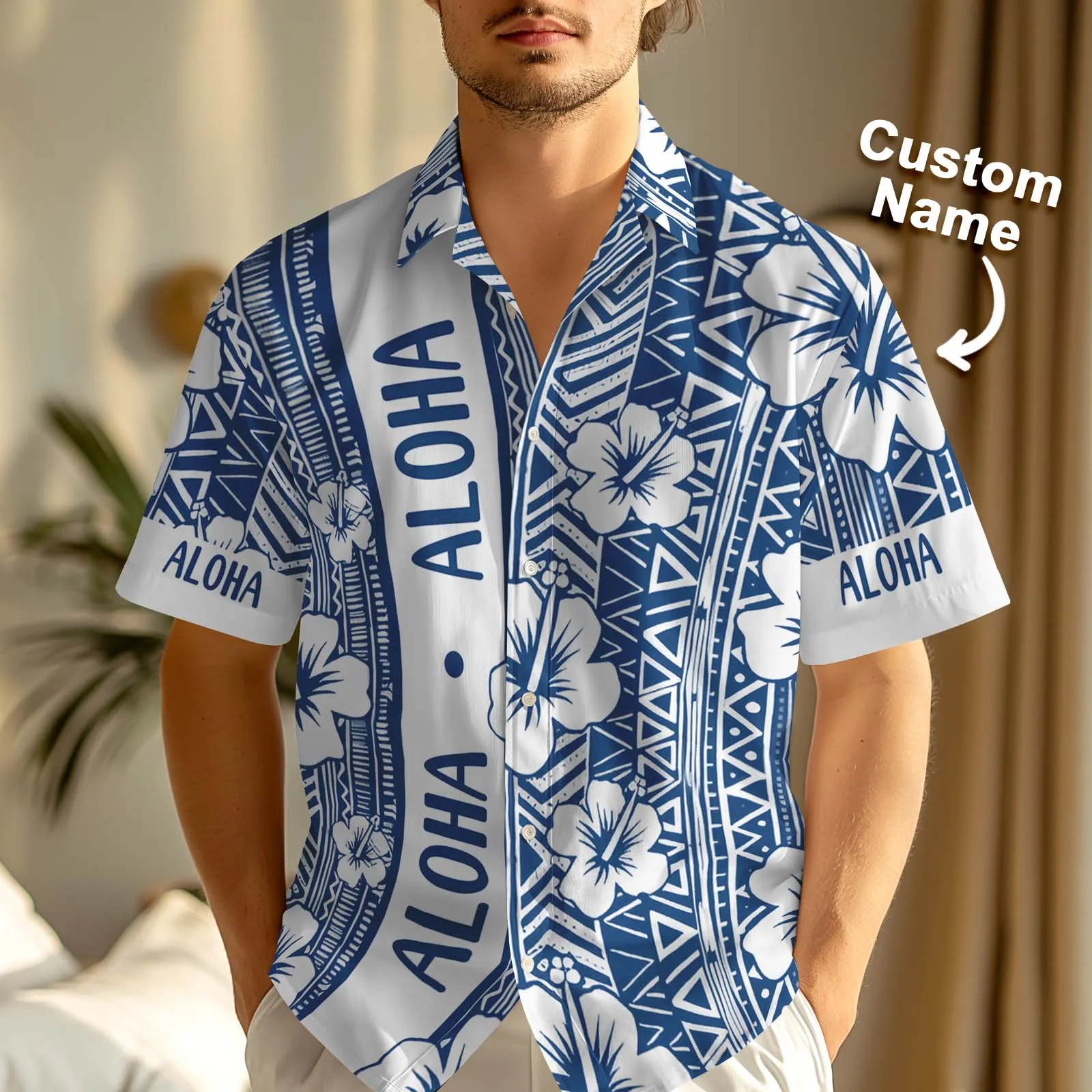 Custom Engraved Flowers Shirt Personalised Name Hawaiian Shirt Gift To Him