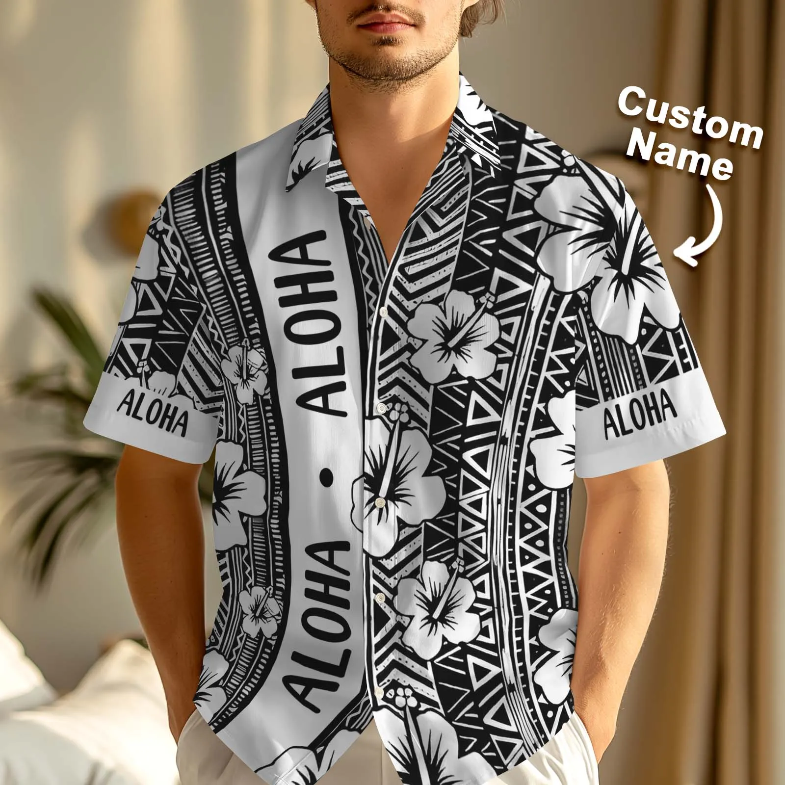Custom Engraved Flowers Shirt Personalised Name Hawaiian Shirt Gift To Him
