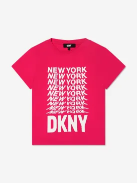 DKNY Girls Organic Cotton Logo T-Shirt in Pink