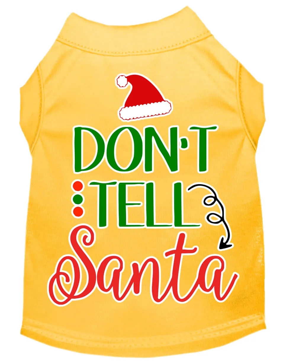 Don't Tell Santa Screen Print Dog Shirt Yellow Lg