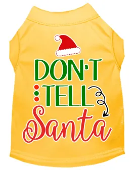 Don't Tell Santa Screen Print Dog Shirt Yellow Lg