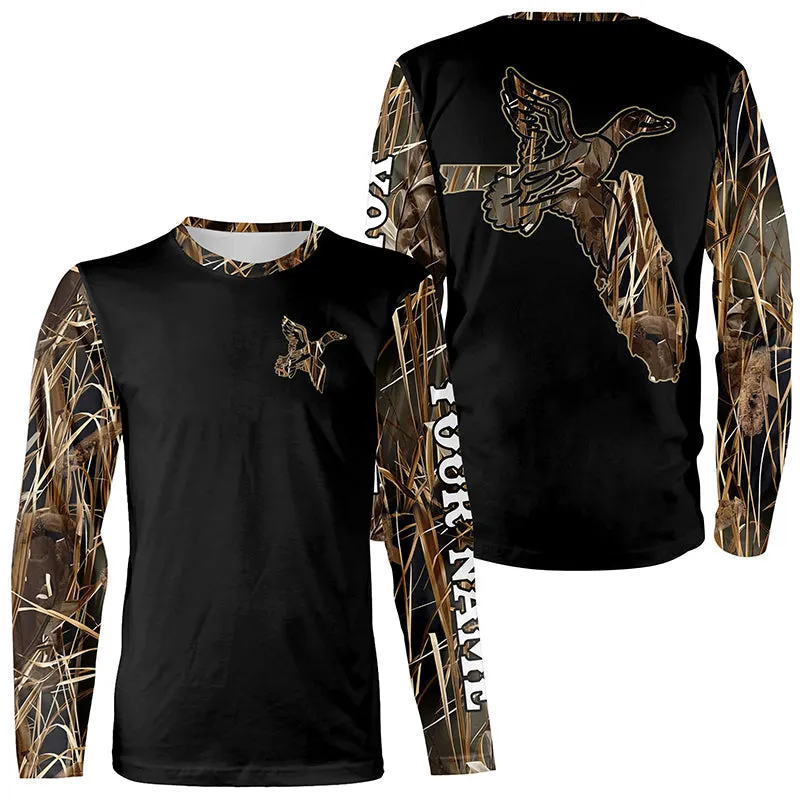 Duck Hunting In Florida Waterfowl Camo Customize 3D Long Sleeve Shirts Personalized Hunting Gift