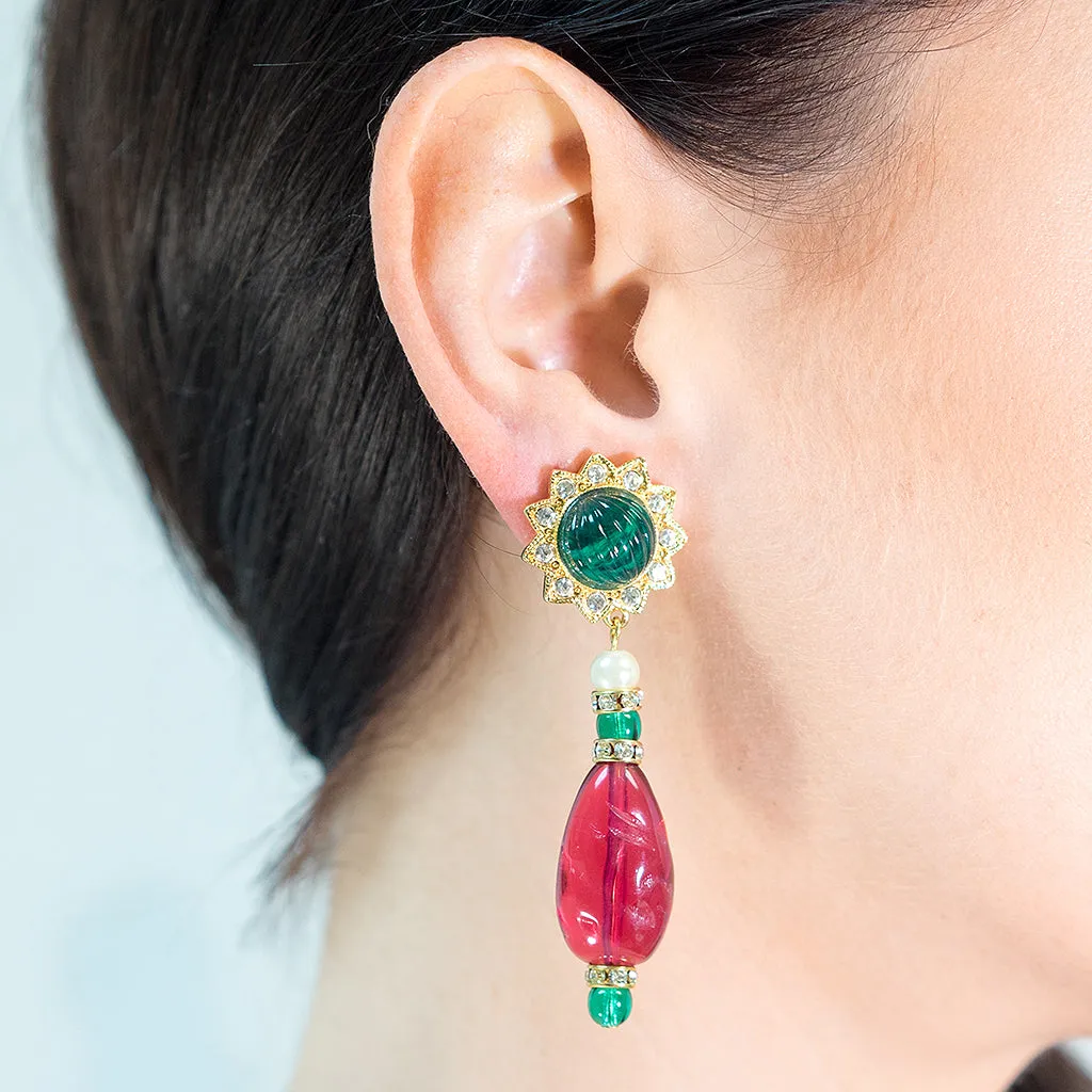 Emerald And Ruby Clip Earrings