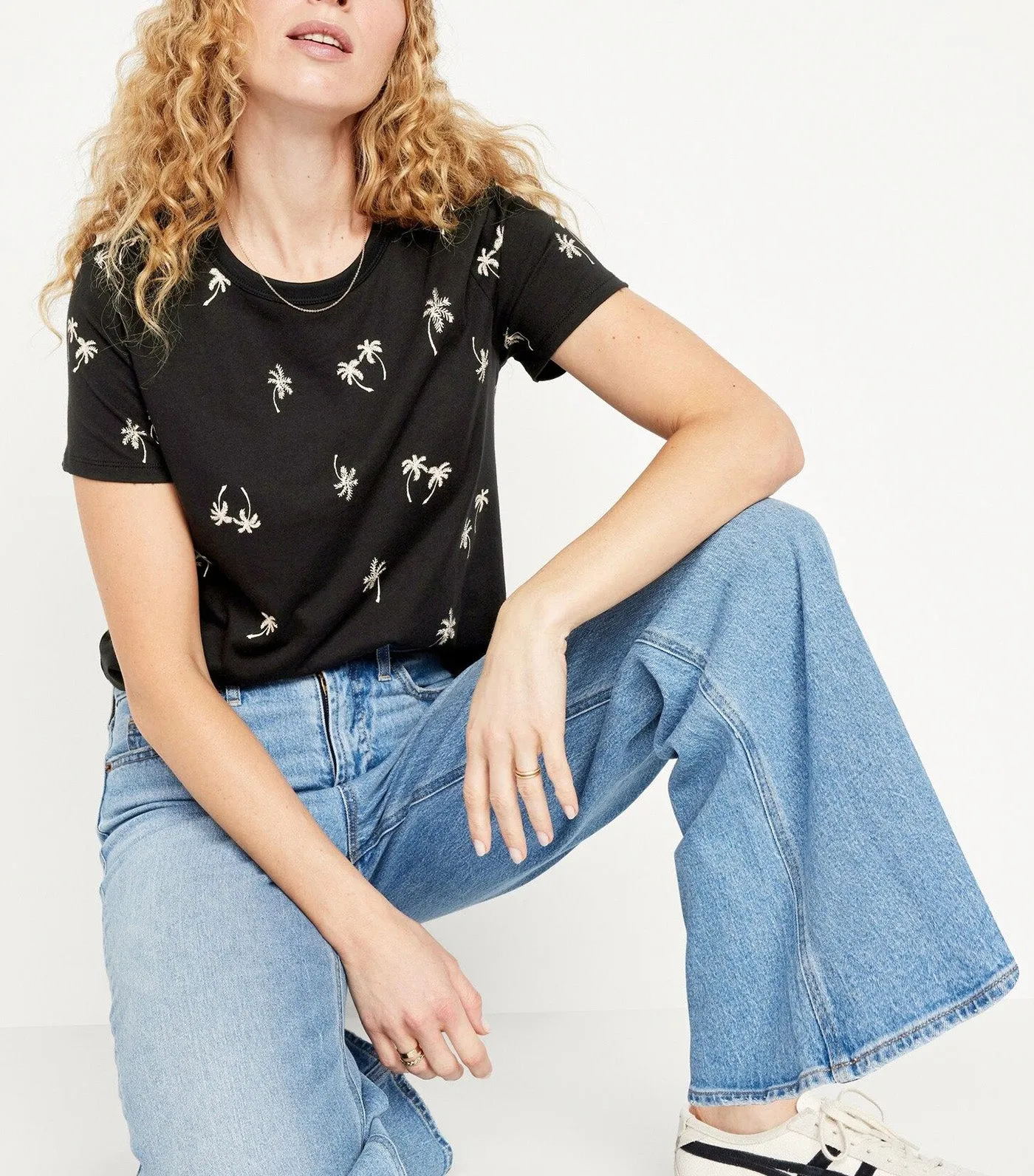 EveryWear Crew-Neck T-Shirt For Women White Palm Tree
