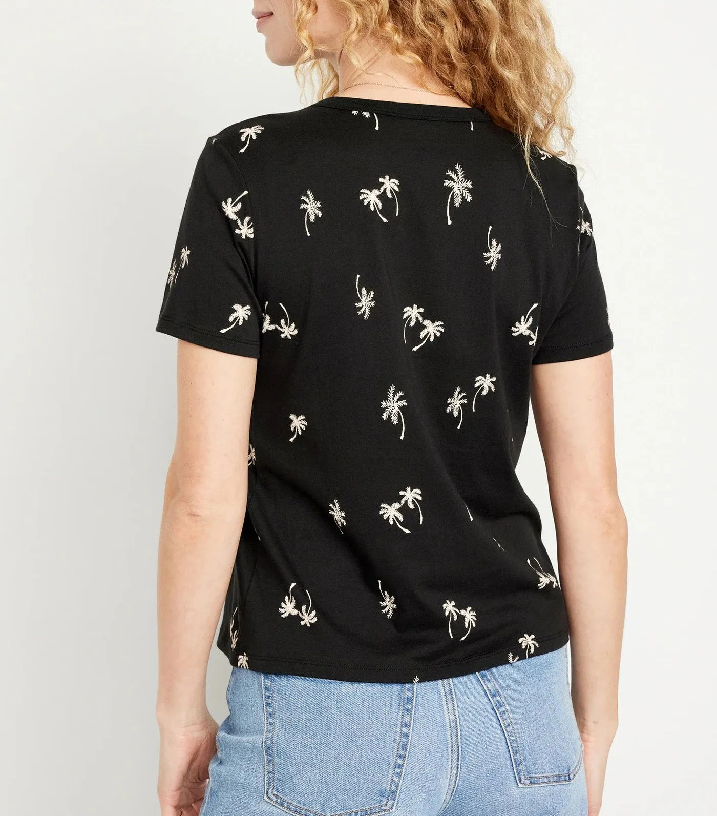EveryWear Crew-Neck T-Shirt For Women White Palm Tree