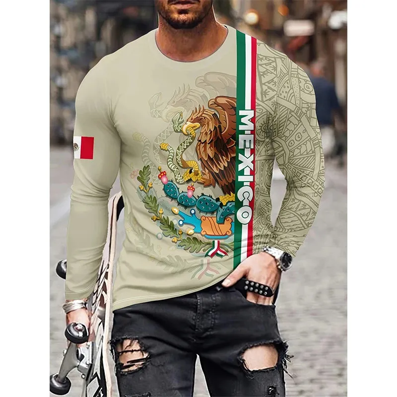 Fashion Mexican Flag 3D Print Men Woman Mexico Long Sleeve, Personalized Name Mexico Shirt