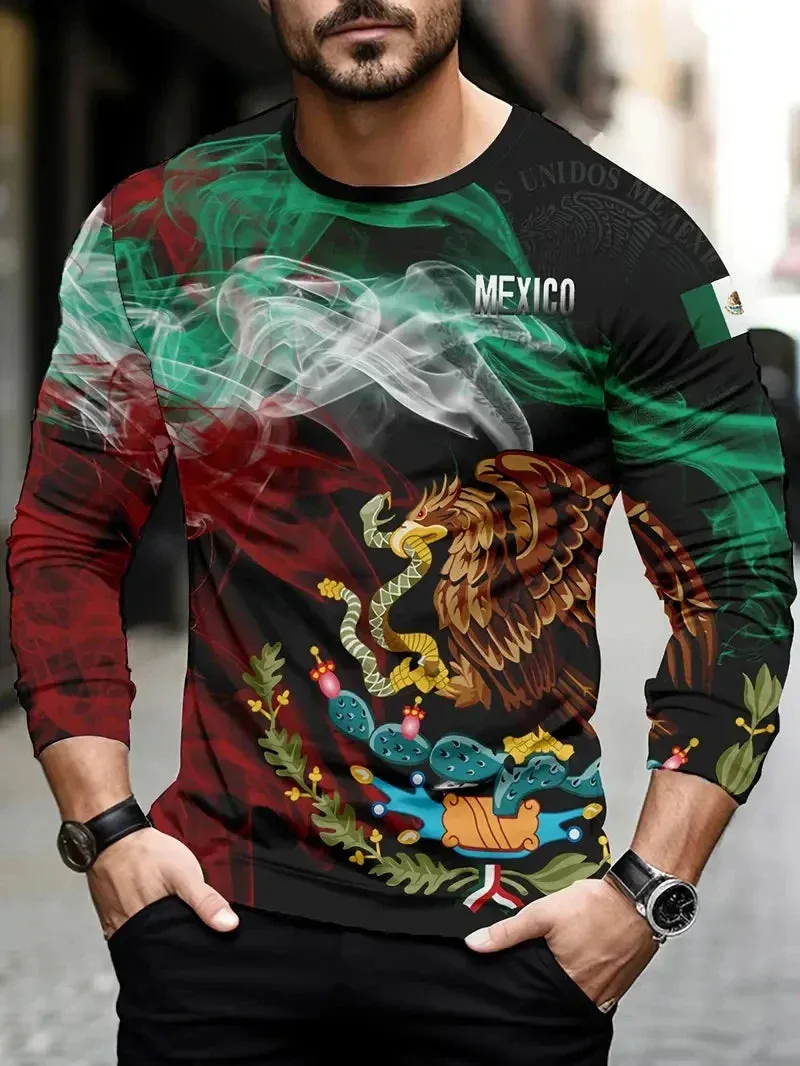 Fashion Mexican Flag 3D Print Men Woman Mexico Long Sleeve, Personalized Name Mexico Shirt