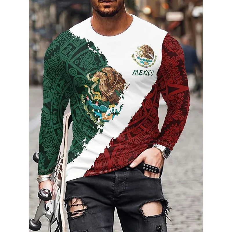 Fashion Mexican Flag 3D Print Men Woman Mexico Long Sleeve, Personalized Name Mexico Shirt