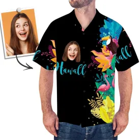 Gift for Dad Custom Face Men's Hawaiian Shirt Black