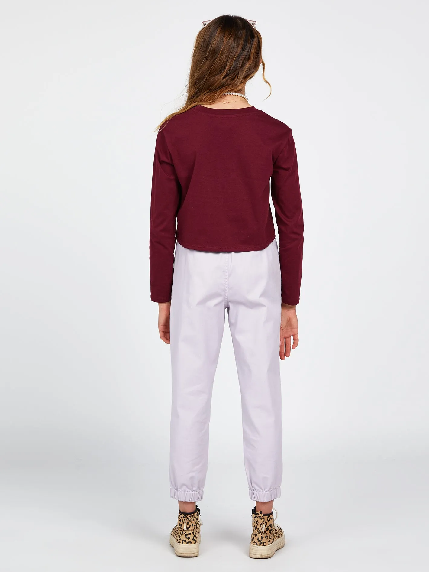Girls Pocket Dial Long Sleeve Tee - Burgundy