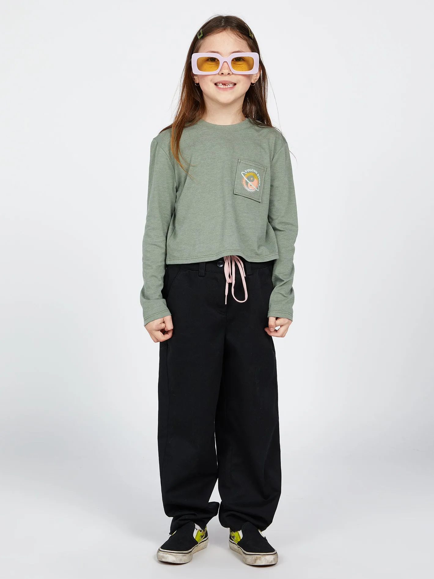 Girls Pocket Dial Long Sleeve Tee - Light Army