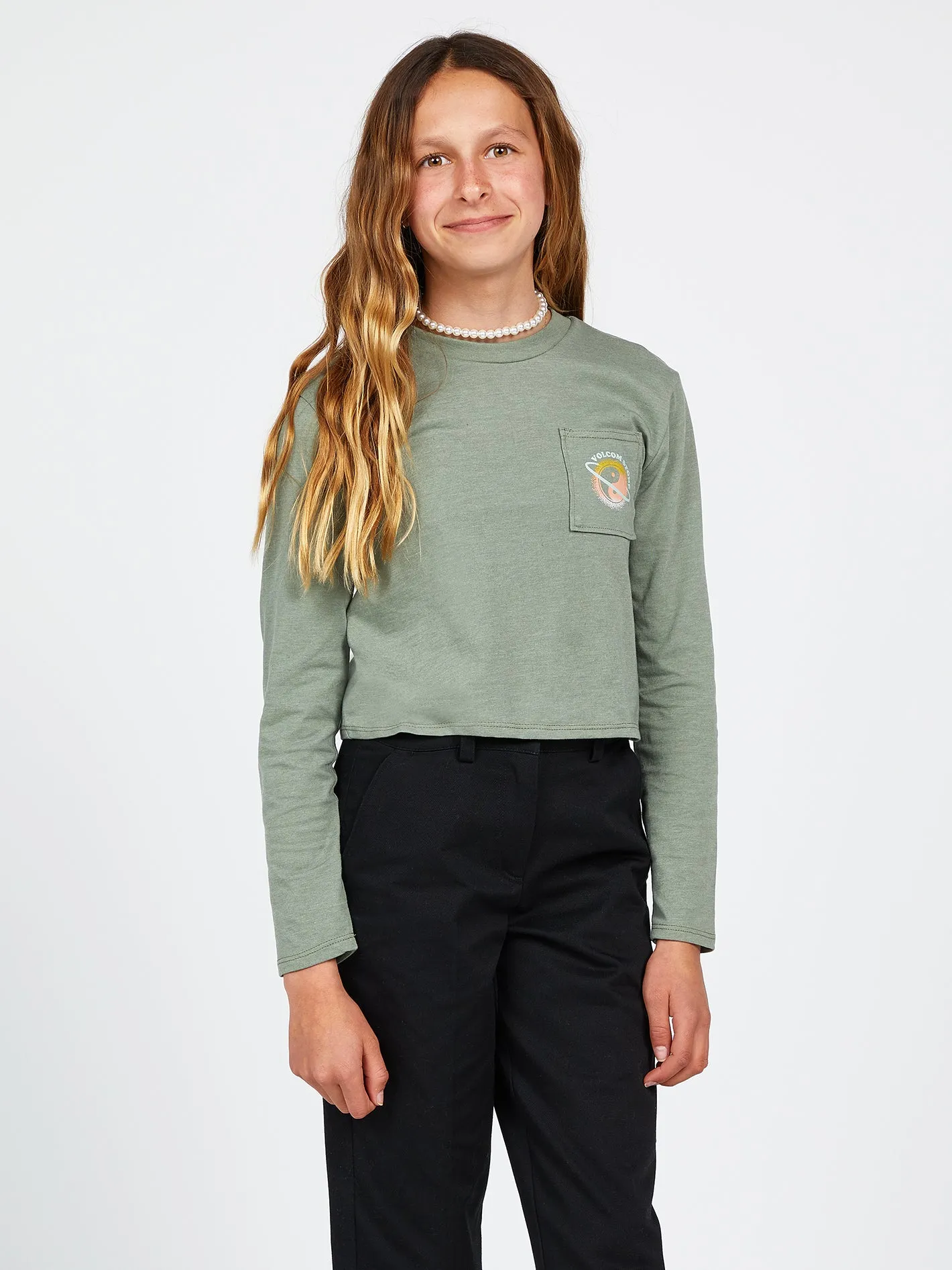 Girls Pocket Dial Long Sleeve Tee - Light Army