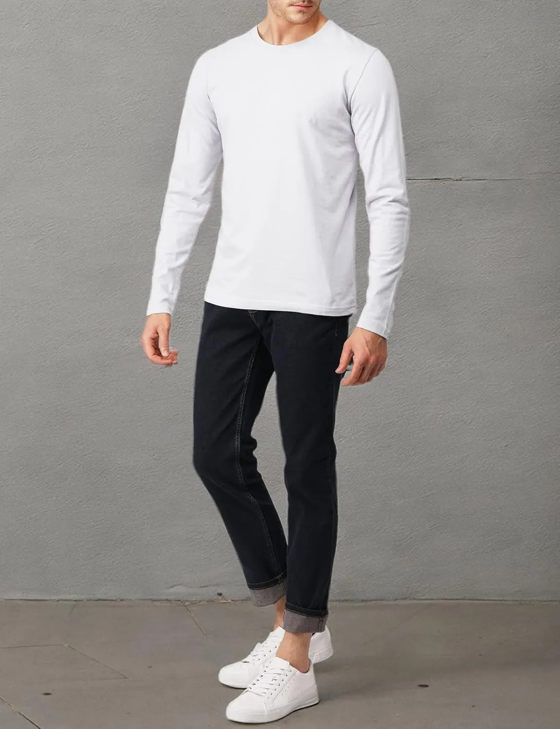 H2H Mens Casual Slim Fit Long Sleeve T-Shirts Soft Lightweight V-Neck/Crew-Neck Size XS to 3XL