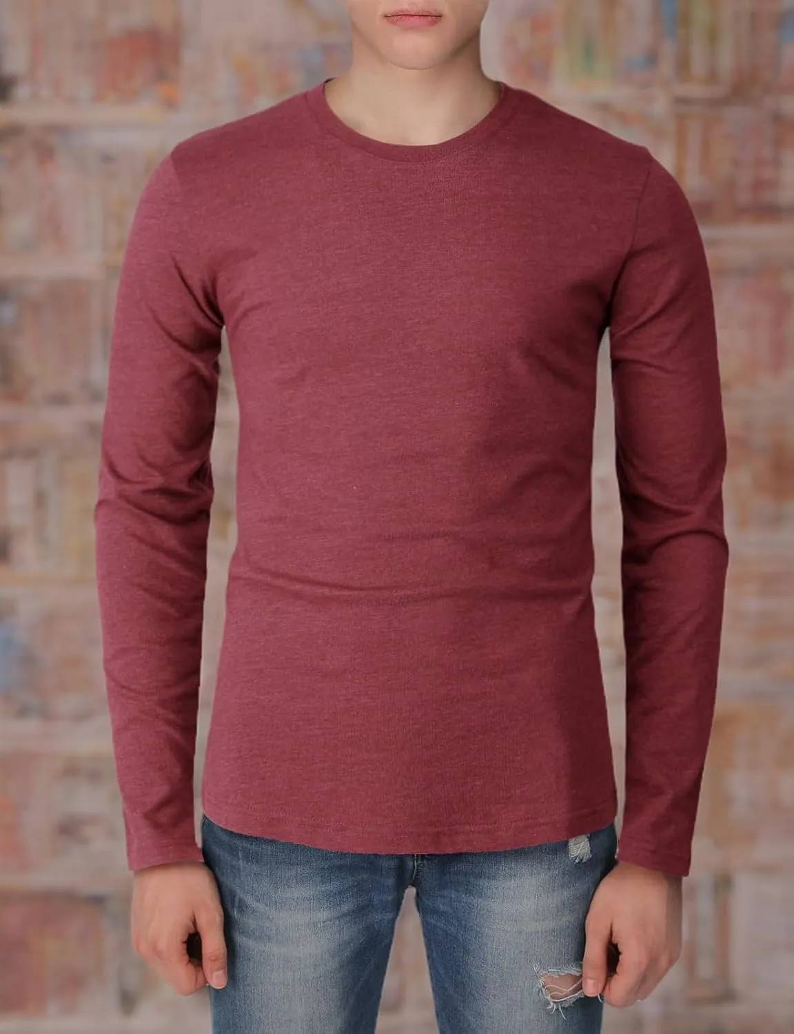 H2H Mens Casual Slim Fit Long Sleeve T-Shirts Soft Lightweight V-Neck/Crew-Neck Size XS to 3XL