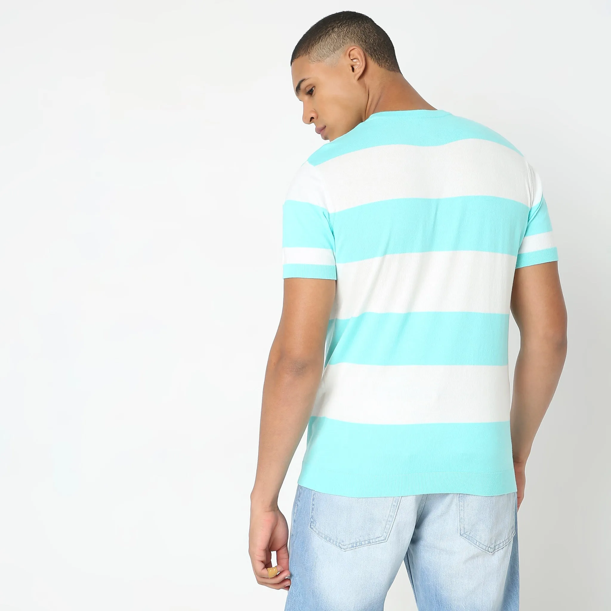 Hand Knit Jersey™ Modern Smart Auto Stripes Dobby Flat Knit Regular Fit  T-Shirt - Soft and Comfortable.