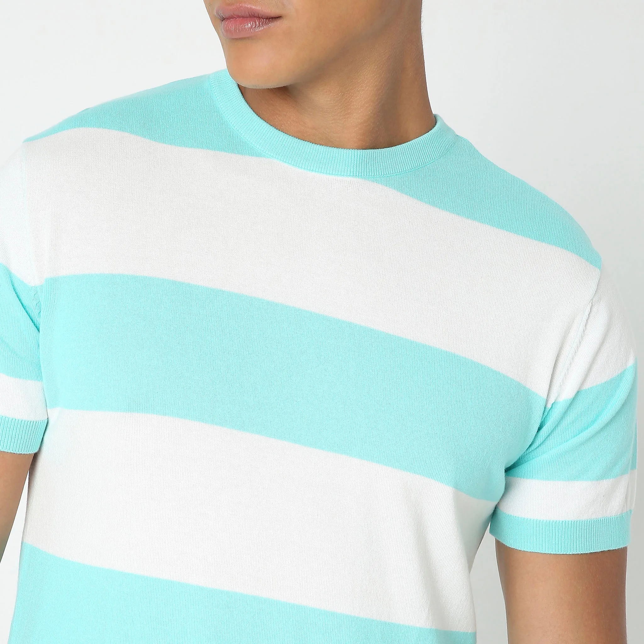 Hand Knit Jersey™ Modern Smart Auto Stripes Dobby Flat Knit Regular Fit  T-Shirt - Soft and Comfortable.
