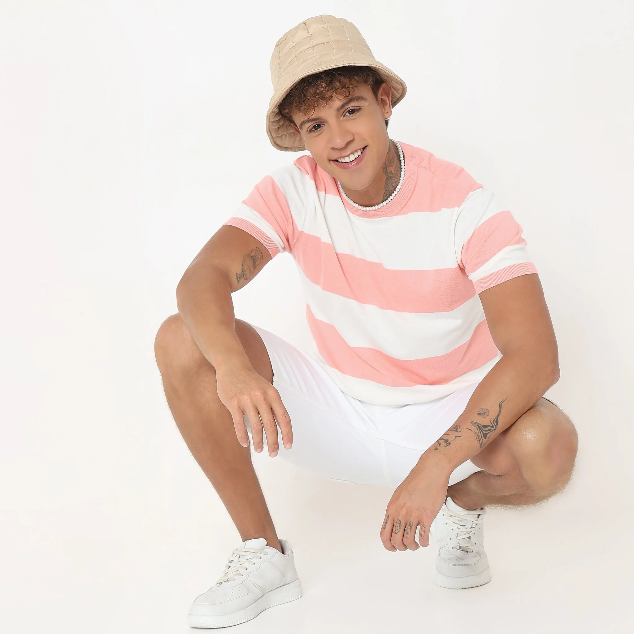 Hand Knit Jersey™ Modern Smart Auto Stripes Dobby Flat Knit Regular Fit  T-Shirt - Soft and Comfortable.