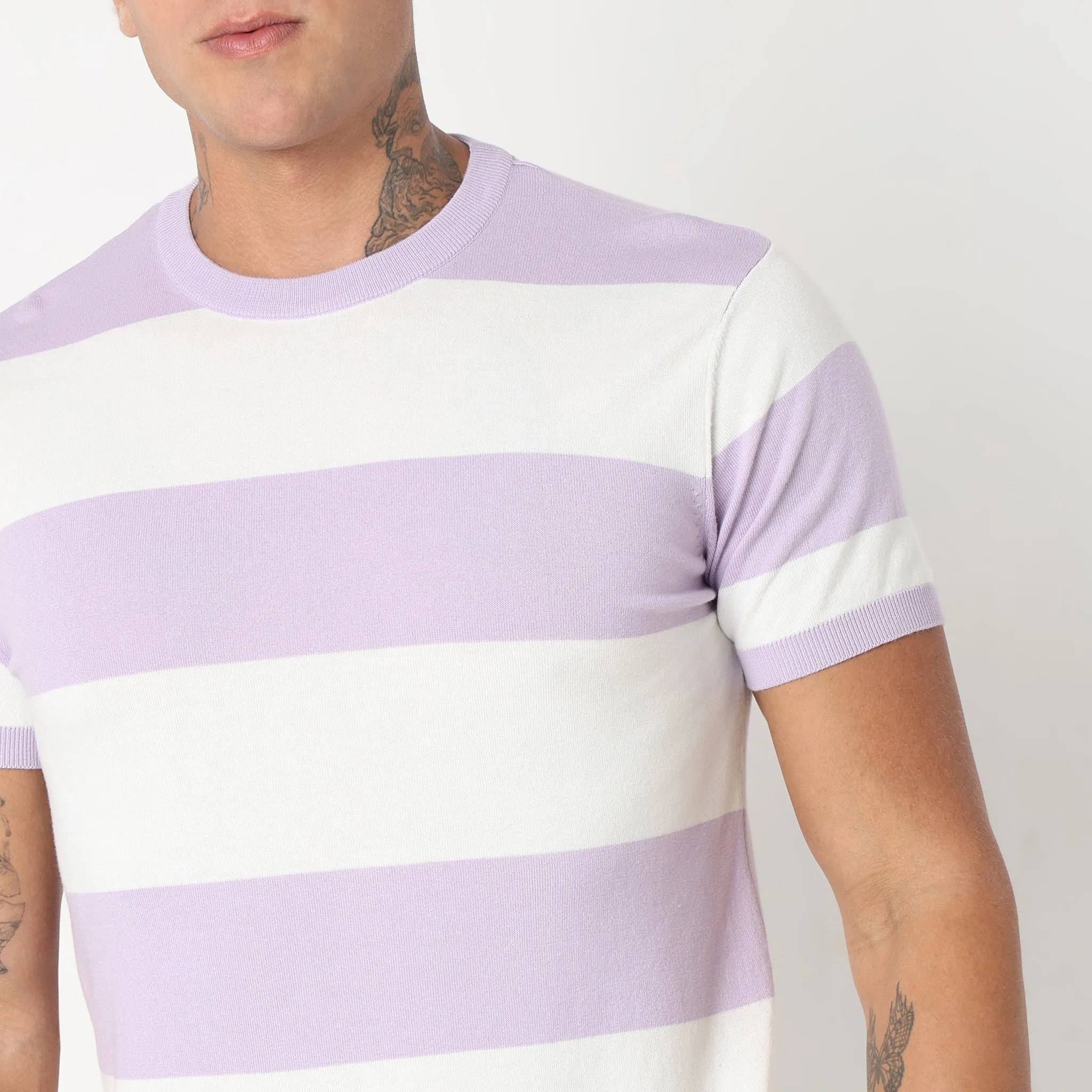 Hand Knit Jersey™ Modern Smart Auto Stripes Dobby Flat Knit Regular Fit  T-Shirt - Soft and Comfortable.