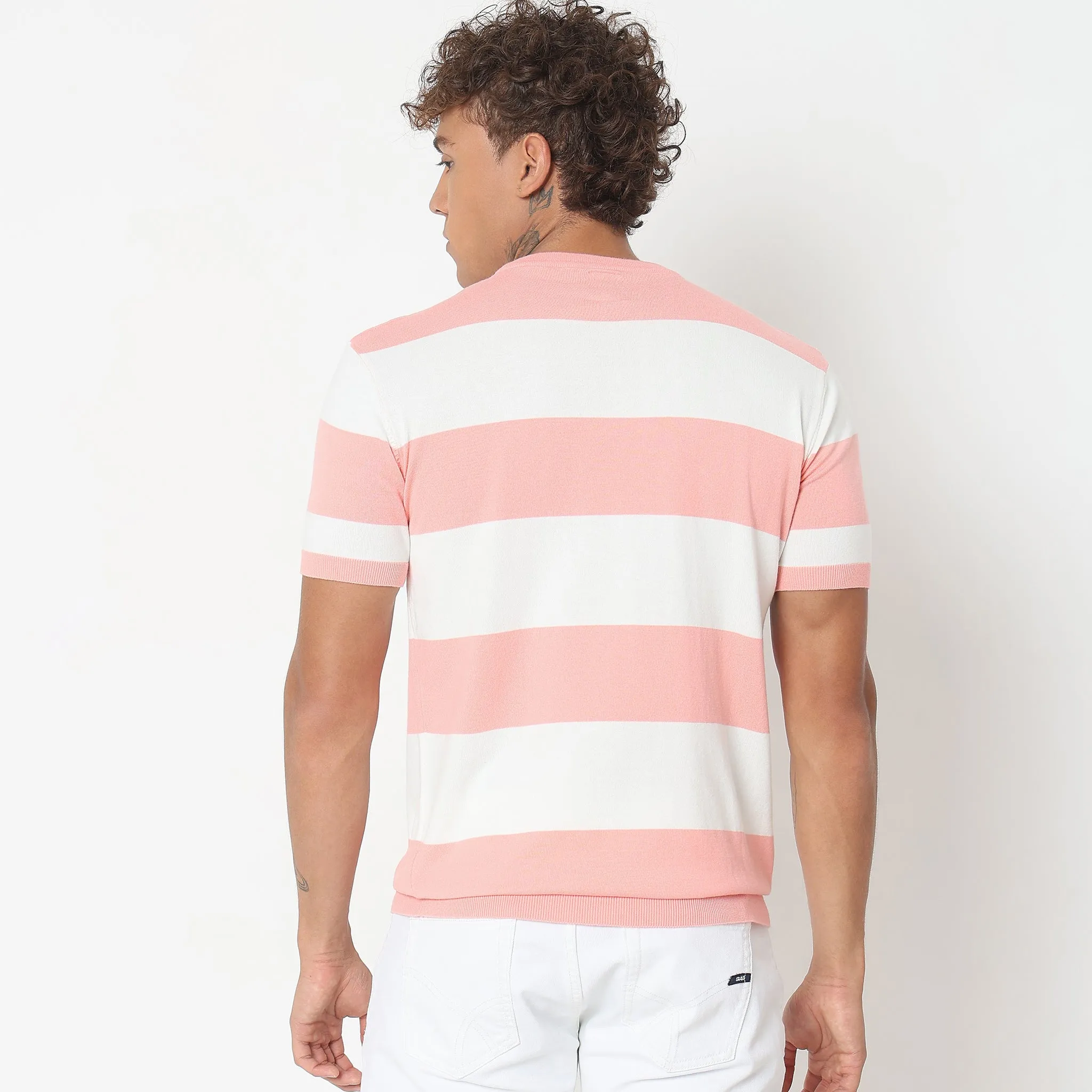 Hand Knit Jersey™ Modern Smart Auto Stripes Dobby Flat Knit Regular Fit  T-Shirt - Soft and Comfortable.