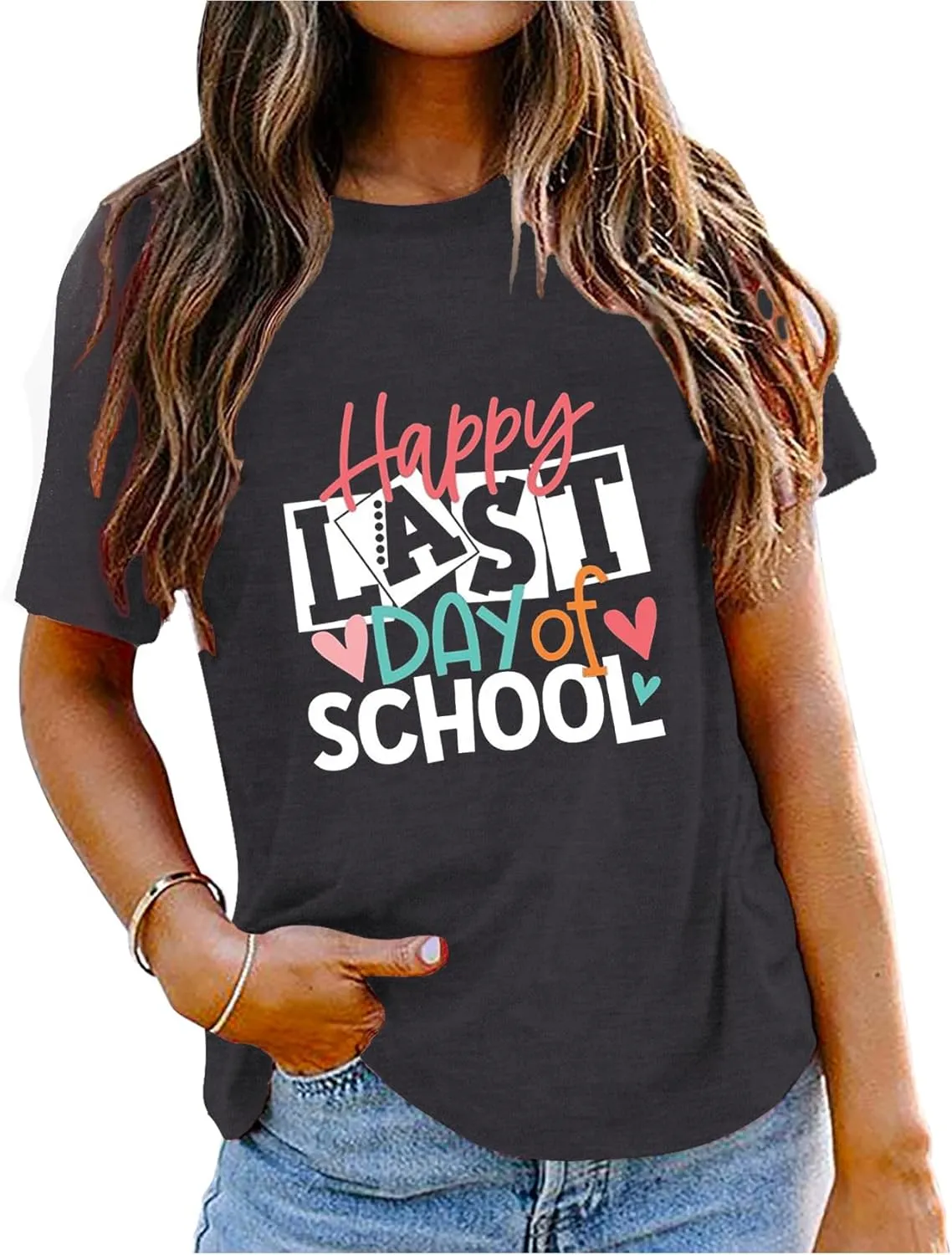 Happy Last Day of School Shirt for Teachers Women Teacher Life T-Shirt School Graduation Tee Appreciation Gift Blouse