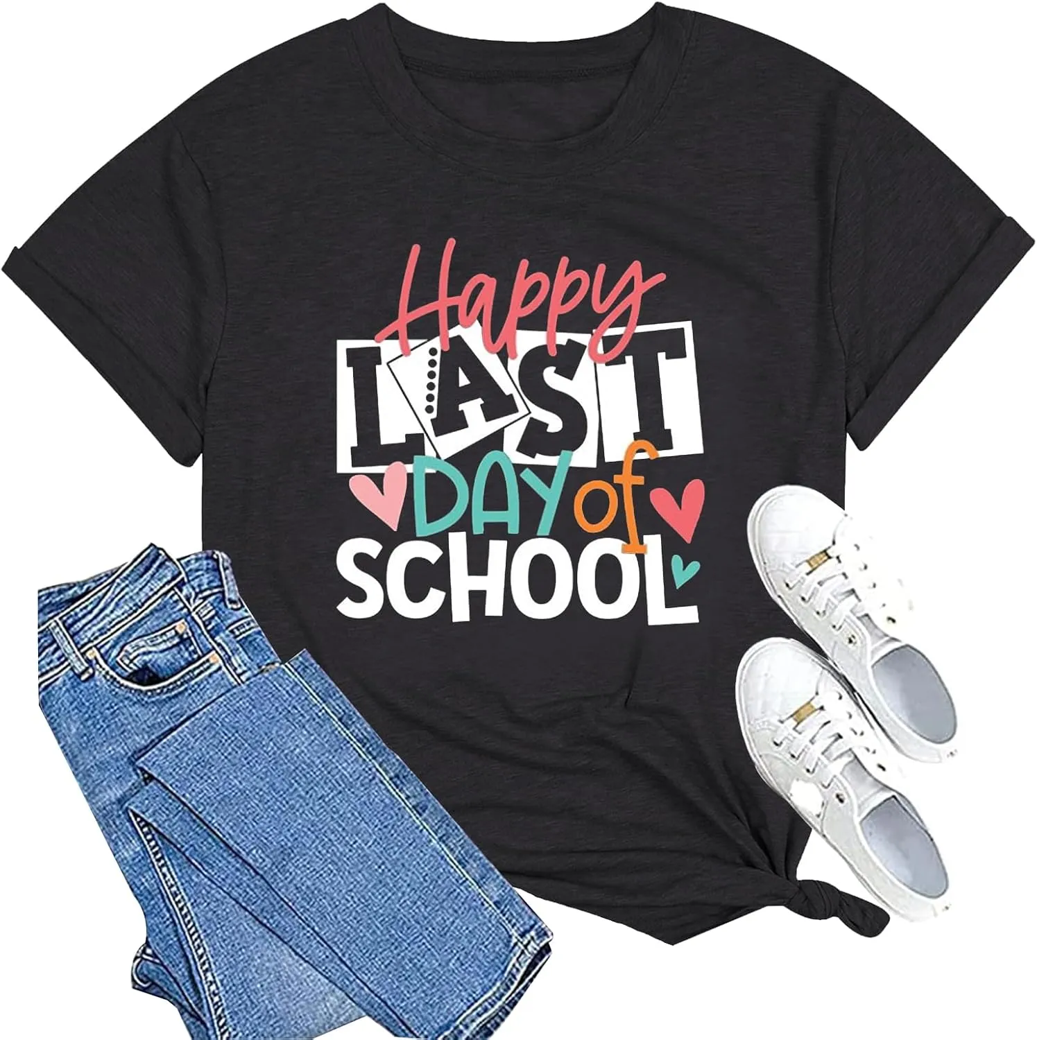Happy Last Day of School Shirt for Teachers Women Teacher Life T-Shirt School Graduation Tee Appreciation Gift Blouse
