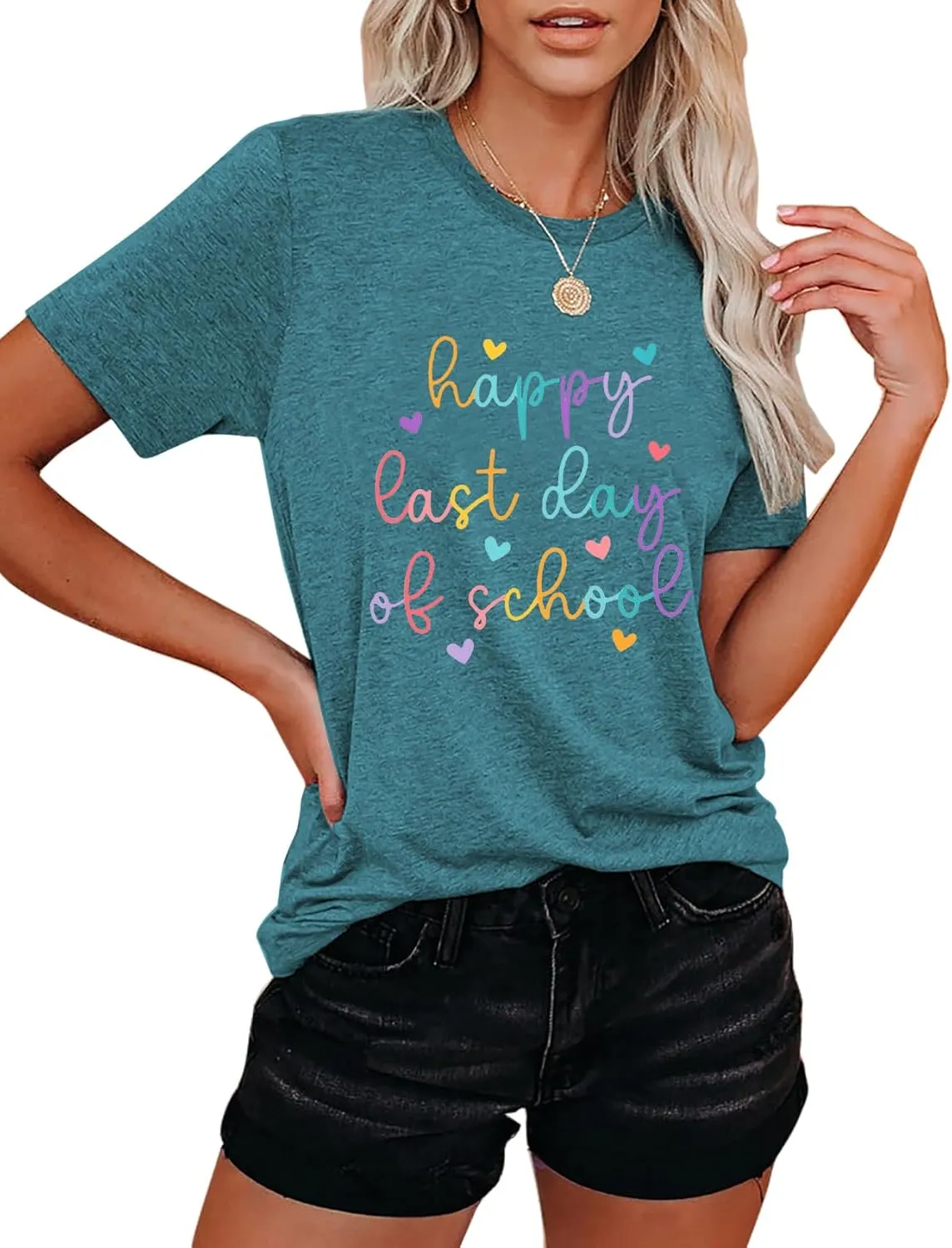 Happy Last Day of School Shirt for Teachers Women Teacher Life T-Shirt School Graduation Tee Appreciation Gift Blouse