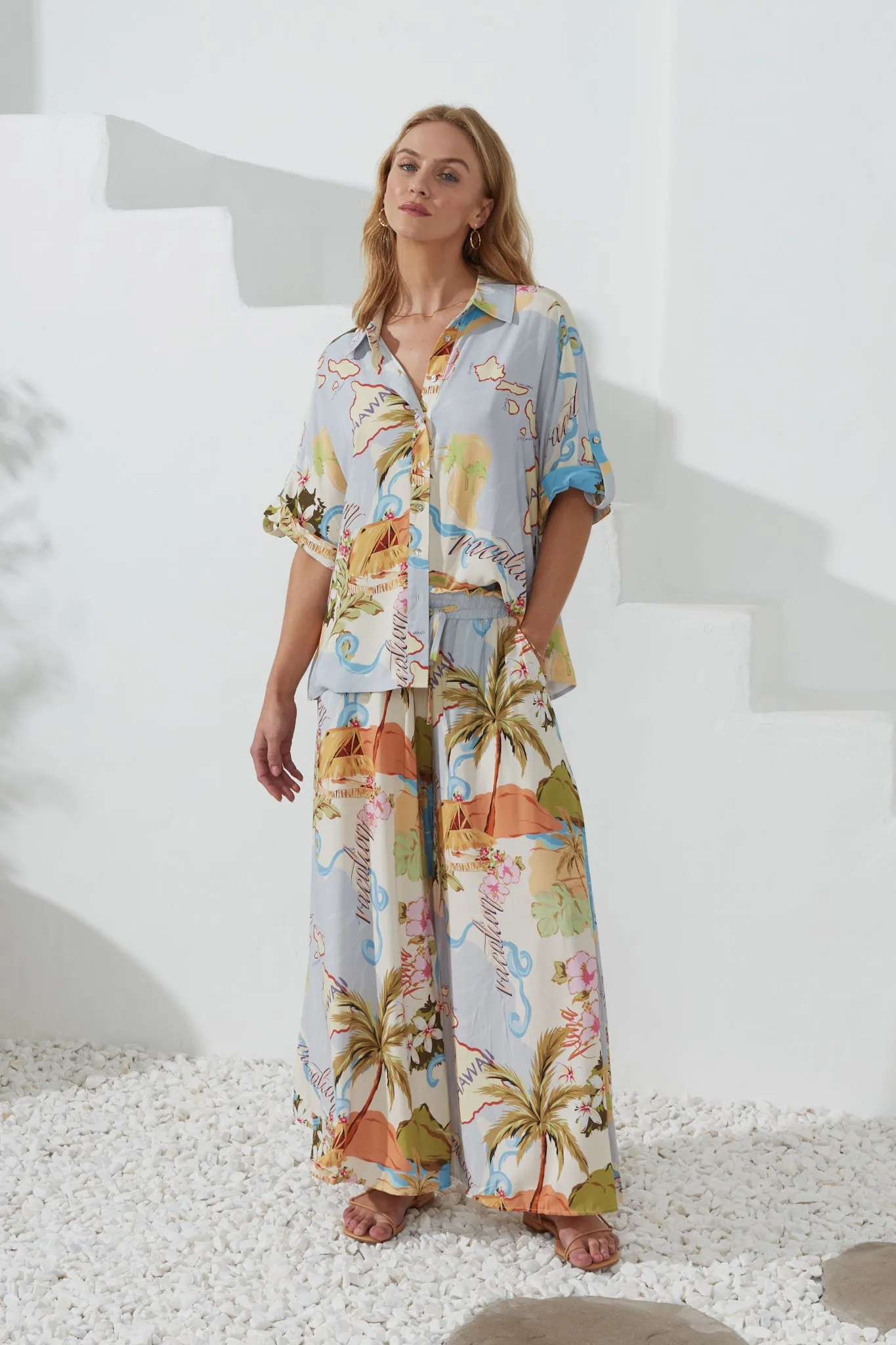 Hawaii Blue Tropical Oversized Shirt