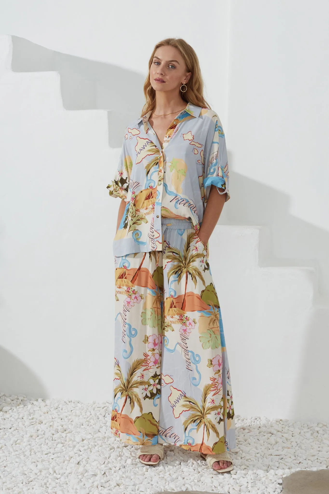 Hawaii Blue Tropical Oversized Shirt