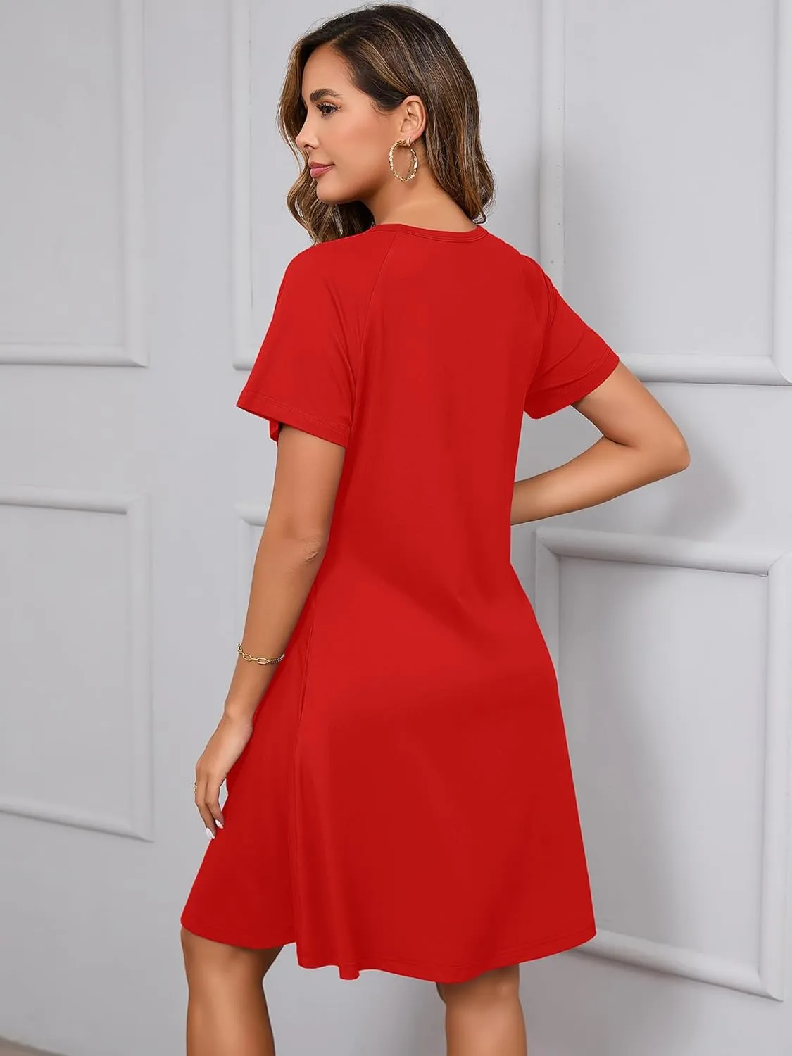 Heymoments Women's Summer Short Sleeve Crew Neck Midi Dresses Casual T-Shirt Sundress with Pockets