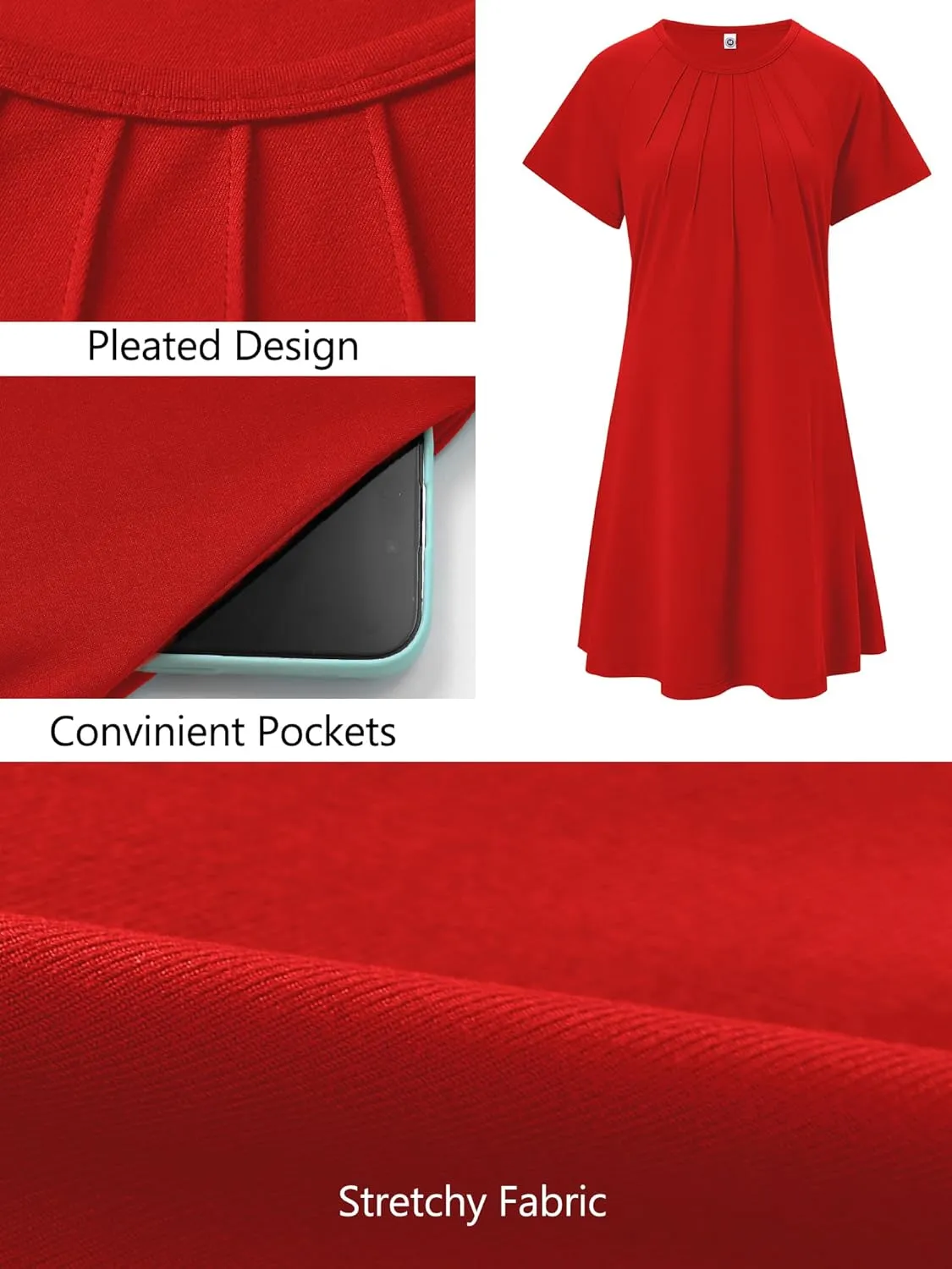 Heymoments Women's Summer Short Sleeve Crew Neck Midi Dresses Casual T-Shirt Sundress with Pockets